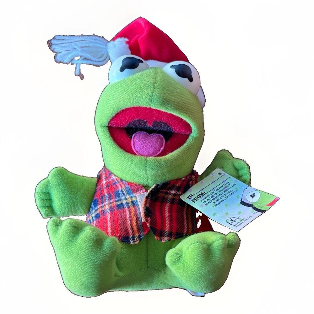 1988 McDonald’s Jim Henson’s Muppet Baby Kermit 7” Christmas With Tag Plush
